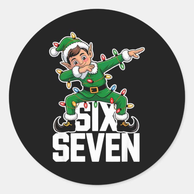 Pegatina Redonda 67 Christmas Six Seven 6 7 Meme Funny Dabbing Elf  (Anverso)