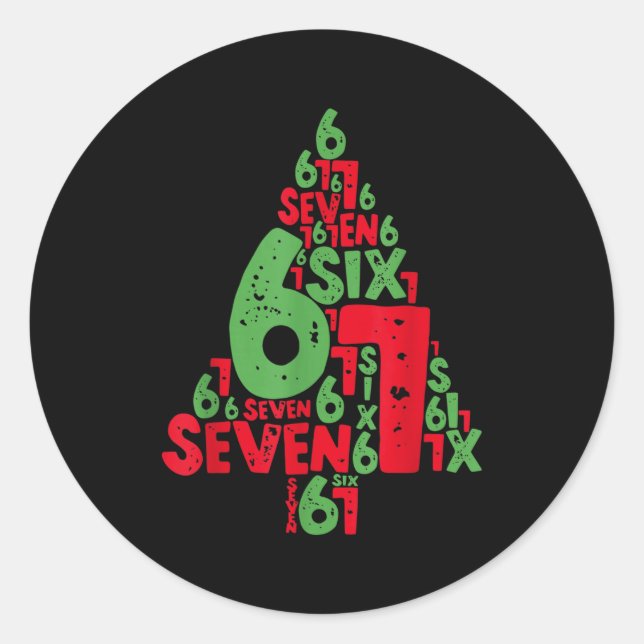 Pegatina Redonda 67 Christmas Tree Holiday Six Seven Meme Brainrot  (Anverso)