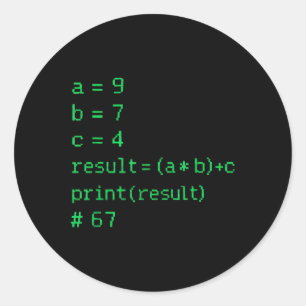 Pegatina Redonda 67 Código de Python Resultado Humor Geek Seis Siet