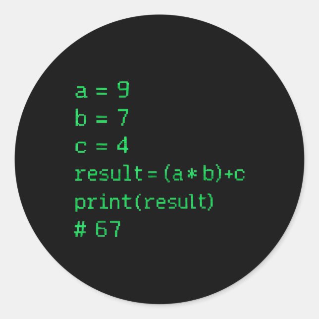 Pegatina Redonda 67 Código de Python Resultado Humor Geek Seis Siet (Anverso)