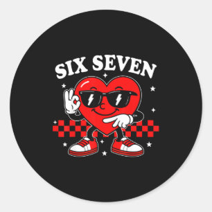 Pegatina Redonda 67 Corazón de San Valentín Seis Siete 6 7 Meme San