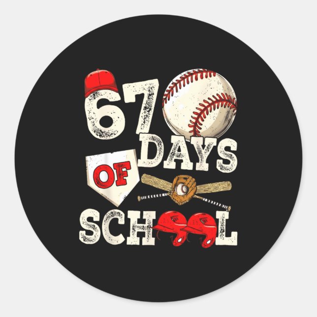 Pegatina Redonda 67 Days Of School 67th Day Funny Baseball Meme Men (Anverso)