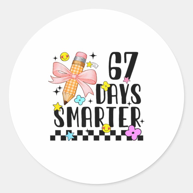 Pegatina Redonda 67 Days Of School Funny 67 Days Smarter Student Te (Anverso)