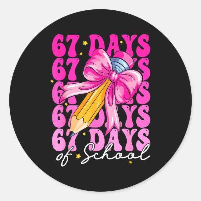 Pegatina Redonda 67 Days Of School Girls Coquette Bow Pencil Teache (Anverso)