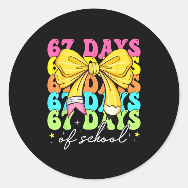 Pegatina Redonda 67 Days Of School Pencil Coquette Bow 67th Day Of  (Anverso)