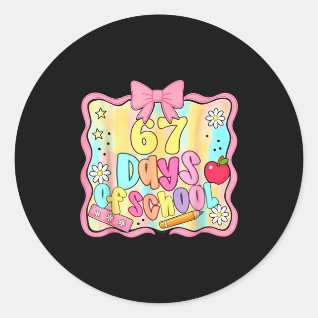 Pegatina Redonda 67 Days Of School Preppy 67th Day Of School Teache (Anverso)