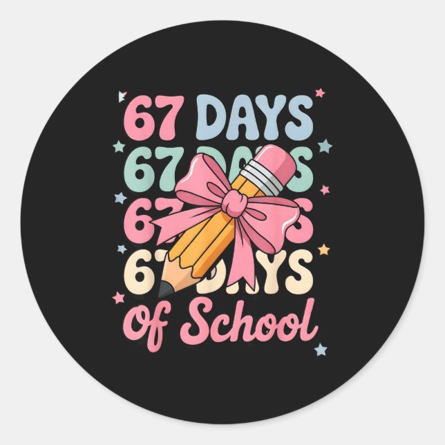 Pegatina Redonda 67 Days Of School Teacher Shirt Cute Preppy Cow Gi (Anverso)