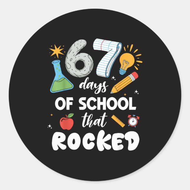 Pegatina Redonda 67 Days Of School That Rocked  (Anverso)
