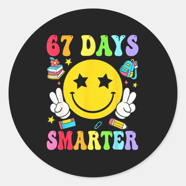 Pegatina Redonda 67 Days Smarter 67 Days Of School Teacher Student  (Anverso)
