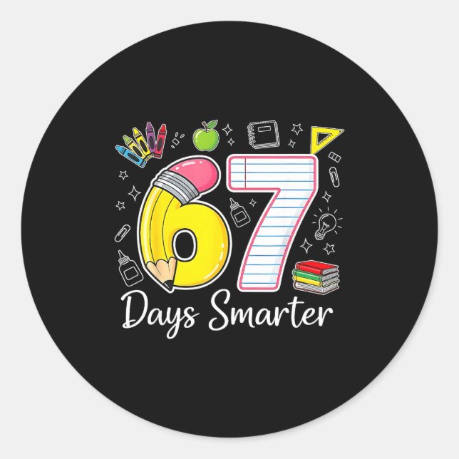Pegatina Redonda 67 Days Smarter 67th Day Of School For Teachers An (Anverso)