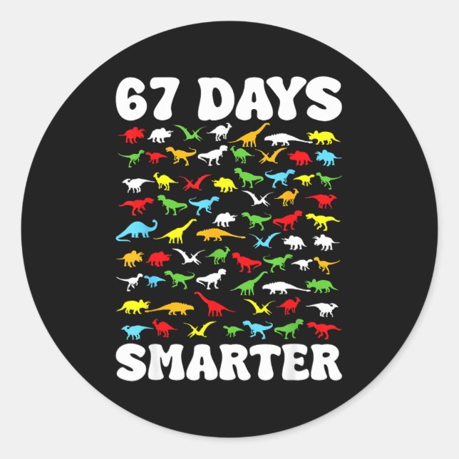 Pegatina Redonda 67 Days Smarter Dinosaur Kids 100 Days Of School 6 (Anverso)