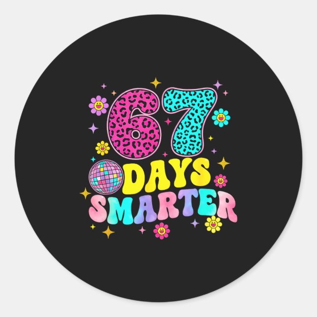 Pegatina Redonda 67 Days Smarter School Funny 67 Teachers Students  (Anverso)