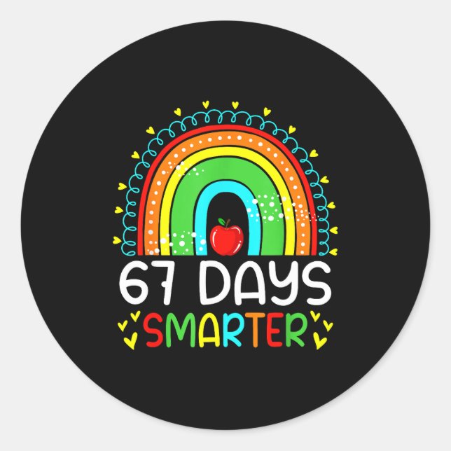 Pegatina Redonda 67 Days Smarter School Rainbow Teacher Days Smarte (Anverso)