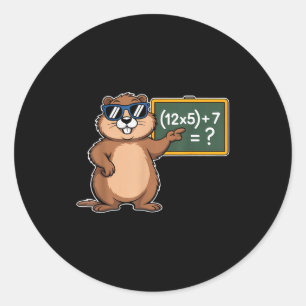 Pegatina Redonda 67 Día de la marmota 6-7 Meme Profesor de matemáti