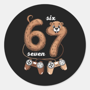 Pegatina Redonda 67 Día de la Marmota Seis Siete Meme Chicos Juegos