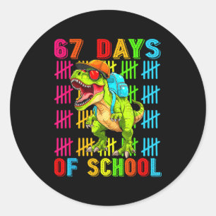 Pegatina Redonda 67 Días De Colegio 67º Día Dinosaurio Para Hombres