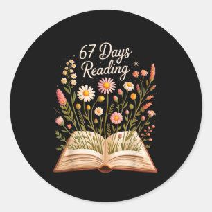 Pegatina Redonda 67 Días De Escuela Leyendo Libros Maestro 67º Día 