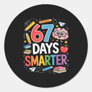 Pegatina Redonda 67 Días Más Inteligente 67º Día De La Escuela Prof