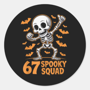 Pegatina Redonda 67 Equipo Espeluznante Halloween Esqueleto 6 7 Mem