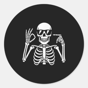 Pegatina Redonda 67 Esqueleto Divertido Seis Siete Gen Alfa Hallowe
