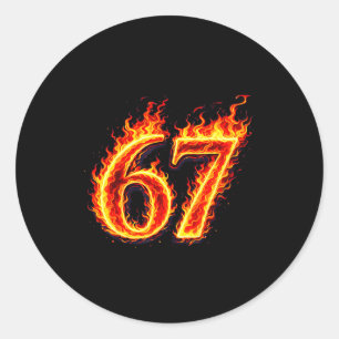Pegatina Redonda 67 fuego seis siete meme llamas jerga número diver