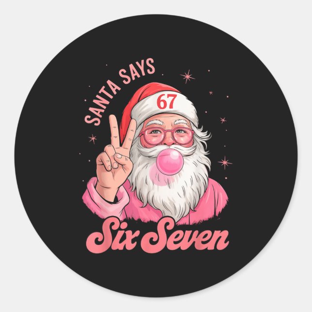 Pegatina Redonda 67 Funny Meme Merry Xmas Santa Says Six Seven Chri (Anverso)