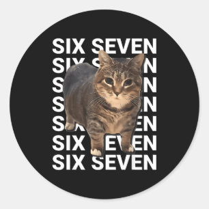 Pegatina Redonda 67 Gato Divertido Seis Siete Meme Gen Z Alpha Humo