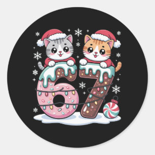 Pegatina Redonda 67 Gatos Kawaii Divertidos Memes Navidad Helado Go