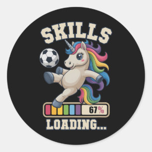 Pegatina Redonda 67 Habilidades de Unicornio de Fútbol Cargando Gan