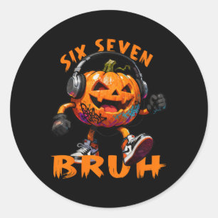 Pegatina Redonda 67 Halloween Divertido Seis Siete Meme Brainrot Ca