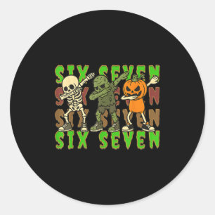Pegatina Redonda 67 Halloween Meme Seis Siete Dabbing Skeleton Zomb