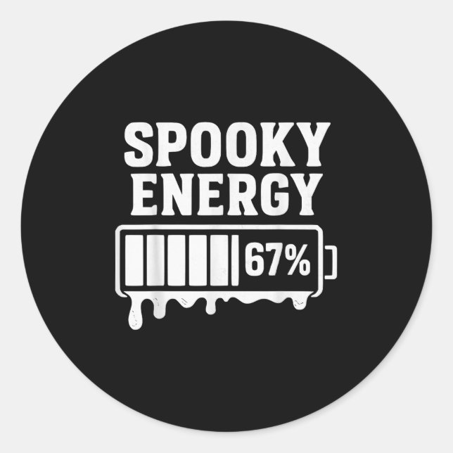 Pegatina Redonda 67 Halloween Spooky Energy Brainrot Meme Seis Siet (Anverso)