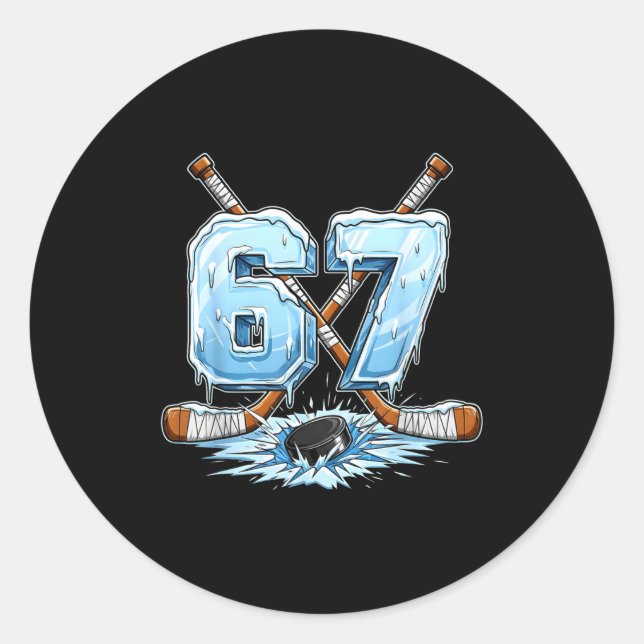 Pegatina Redonda 67 Hockey Drip Number Funny Meme Style Boys Graphi (Anverso)