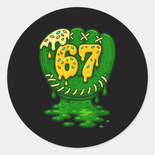 Pegatina Redonda 67 Ice Cream Drip Funny Six Seven Baseball  (Anverso)