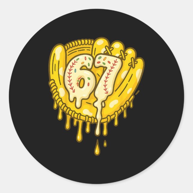 Pegatina Redonda 67 Ice Cream Drip Funny Six Seven Baseball  (Anverso)