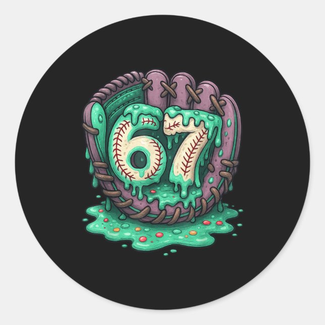 Pegatina Redonda 67 Ice Cream Drip Funny Six Seven Baseball  (Anverso)