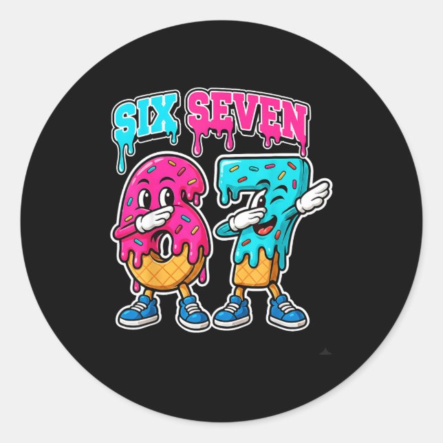 Pegatina Redonda 67 Ice Cream Drip Gen Alpha Slang Six Seven Meme 6 (Anverso)