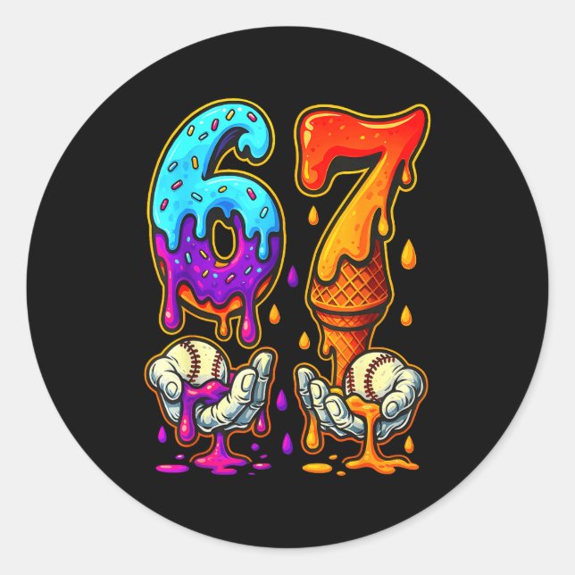 Pegatina Redonda 67 Ice Cream Drip Meme Funny Six Seven Gen Alpha S (Anverso)