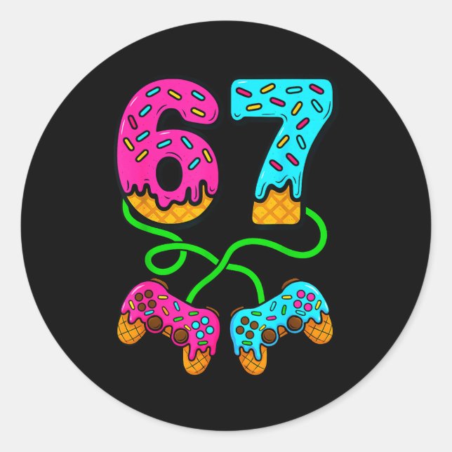 Pegatina Redonda 67 Ice Cream Drip Meme Gamer Six Seven Gen Alpha S (Anverso)