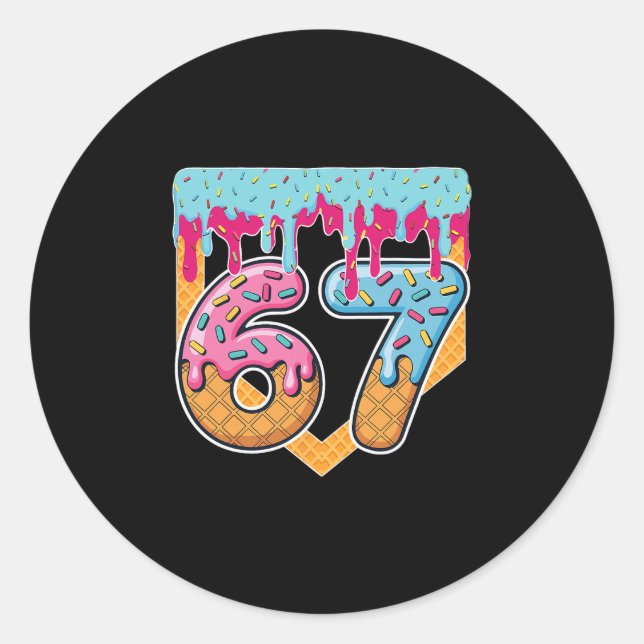 Pegatina Redonda 67 Ice Cream Drip Meme Six Seven Gen Alpha Slang  (Anverso)