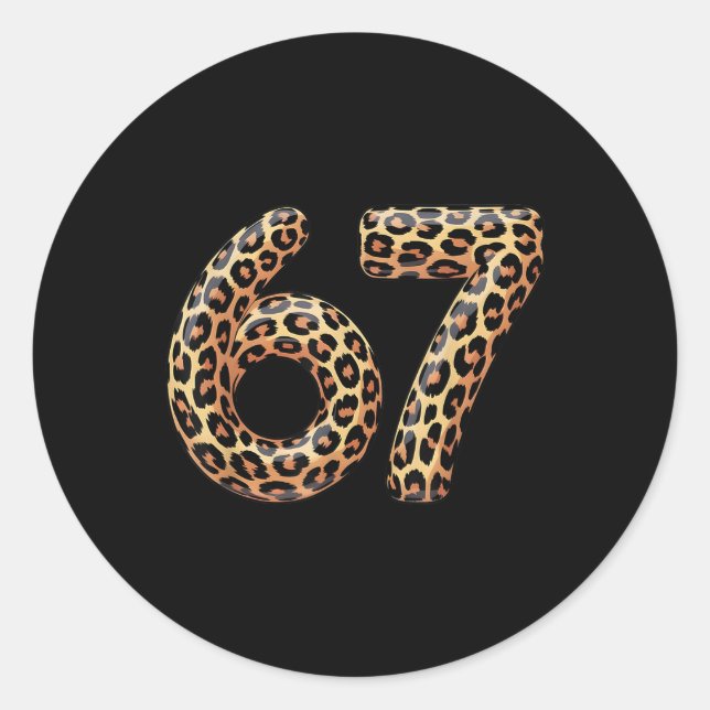 Pegatina Redonda 67 Leopard Meme Funny Six Seven Gen Alpha Slang Ch (Anverso)