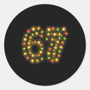 Pegatina Redonda 67 Luces de Navidad 6 7 Meme Gen Alpha jerga