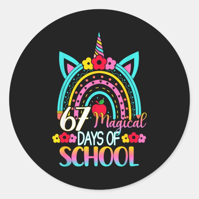 Pegatina Redonda 67 Magical Days Of School Meme Funny Student Teach (Anverso)