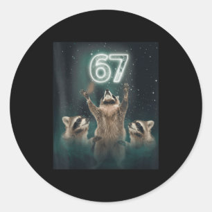 Pegatina Redonda 67 Mapache Meme Aullando A La Luna 6 7 Divertido R