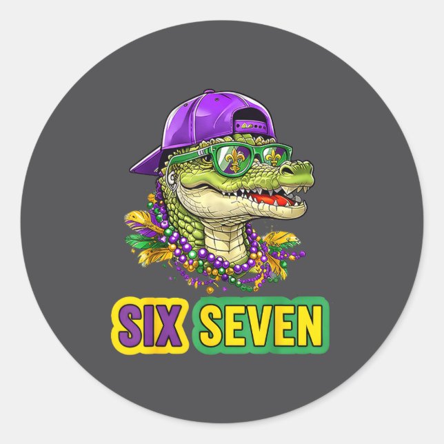 Pegatina Redonda 67 Mardigator Alligator Mardi Gras Six Seven Funny (Anverso)