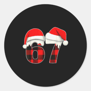 Pegatina Redonda 67 Meme Brainrot divertido Navidad a cuadros pijam