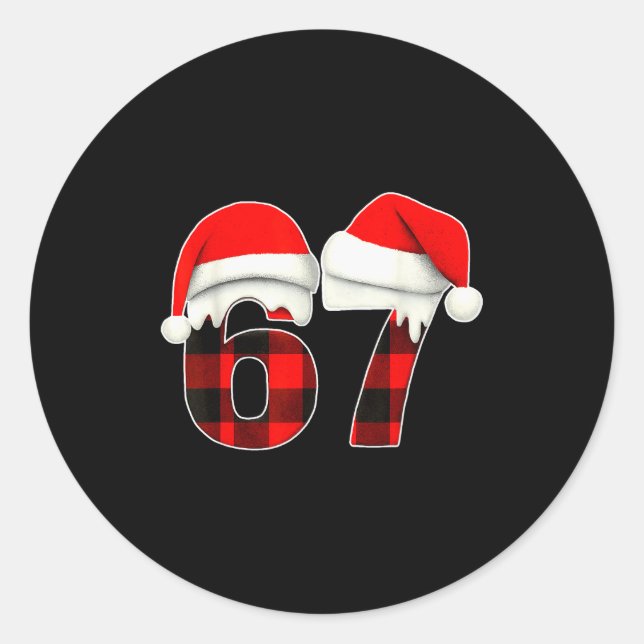Pegatina Redonda 67 Meme Brainrot Funny Christmas Plaid Xmas Pajama (Anverso)