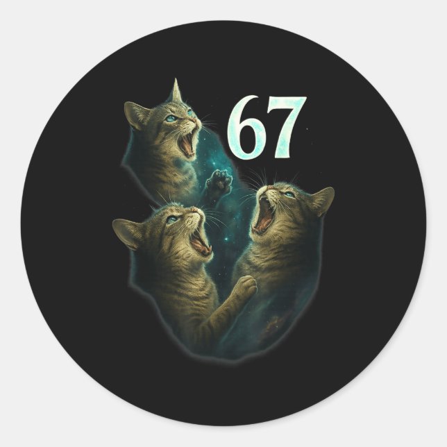 Pegatina Redonda 67 Meme Cat Howling At 67 Funny 6 7  (Anverso)
