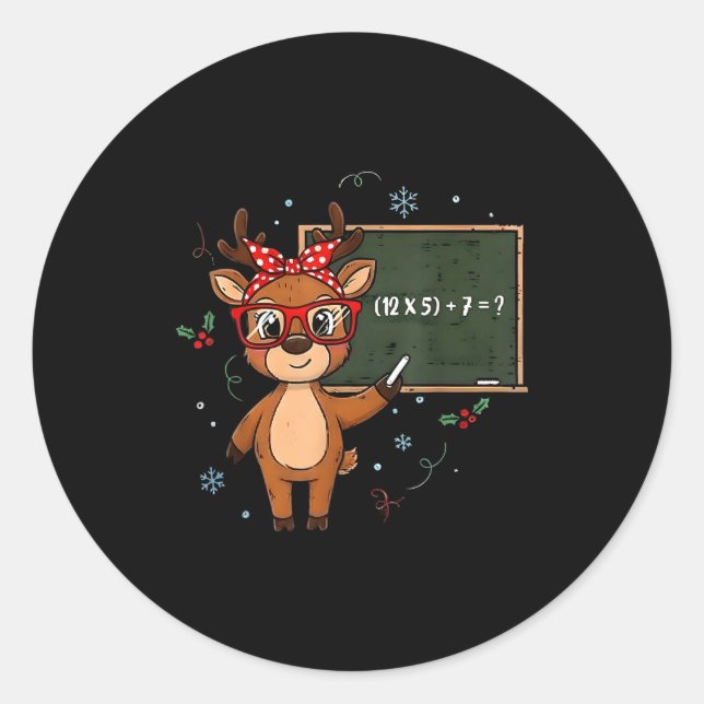 Pegatina Redonda 67 Meme Christmas Reindeer Funny 6 7 Teacher Men W (Anverso)