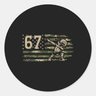 Pegatina Redonda 67 Meme Dabbing Chico Camuflaje Usa Bandera Americ